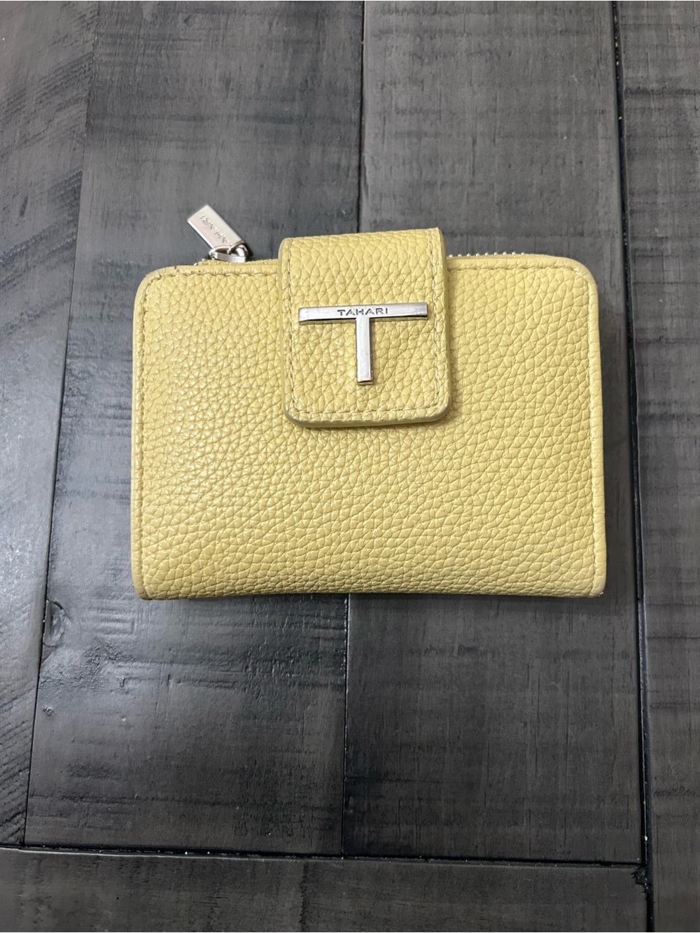 Tahari Lemon Pebbled Leather Snap & Zip Wallet